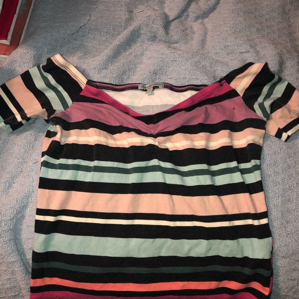 Striped off the shoulder semi crop top